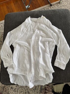 aerie White Lightweight Gauze Button-Down Shirt